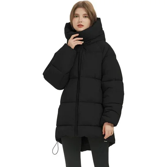 Women Puffer Hooded Jacket Coats Black Winter Warm Outerwear Fashion Style - Picture 4 of 6